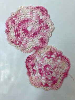Handmade Pink & White Crochet Doilies Set Of 2
